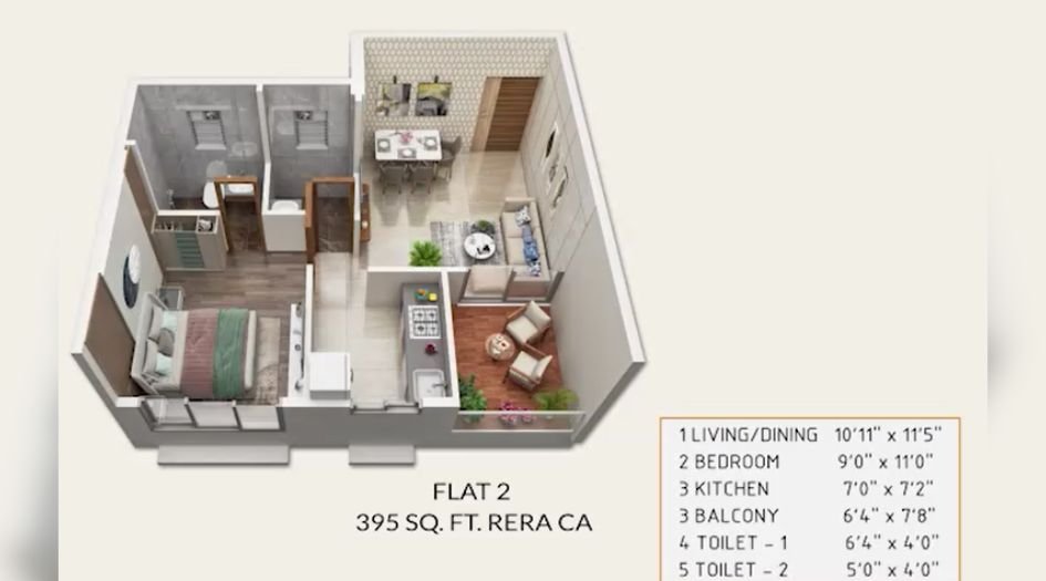 MK-Oasis-Floor-Plan-1 BHK-395 Sqft